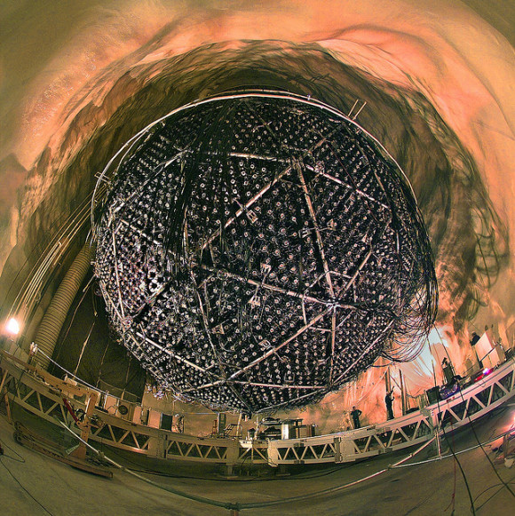 Outside view of the SNO detector before water fill. Credit: Lawrence Berkeley Nat'l Lab - Roy Kaltschmidt, photographer